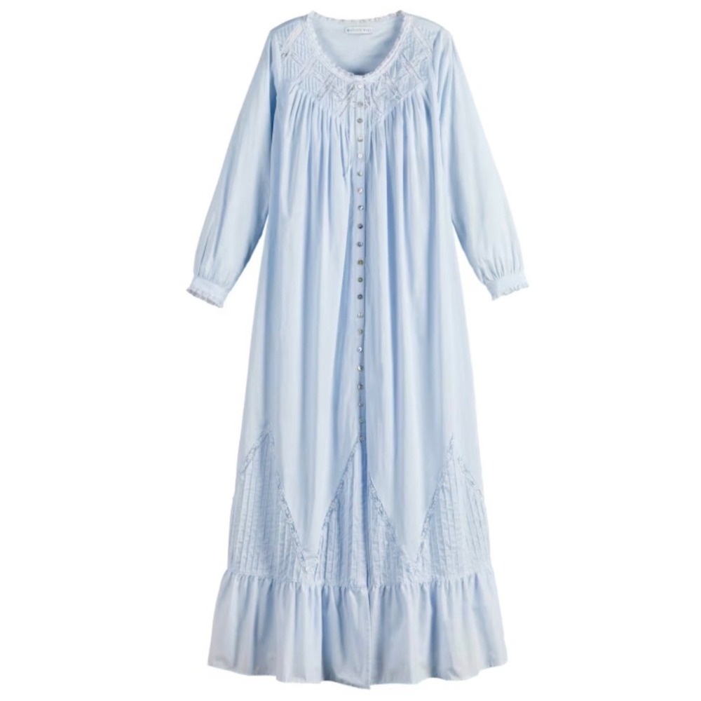 NWT Eileen West Cotton Blue Lace Long Sleeve Moonlight Sonata Robe Dress Medium